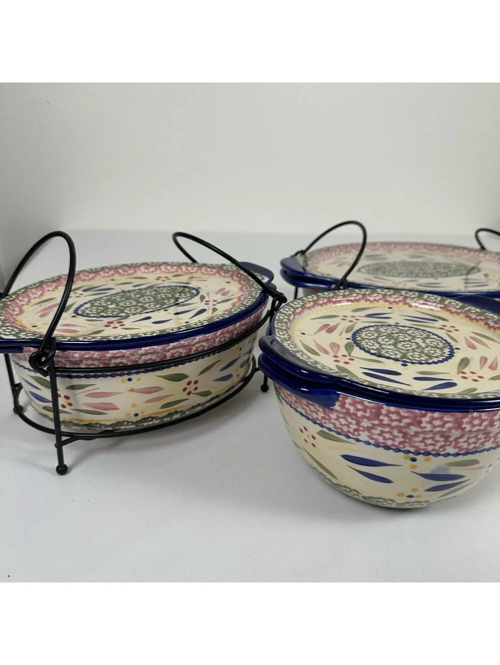 Temp-tations Old World 5pc Lidded Bakeware Set w/ Wire Racks Cobalt Trim